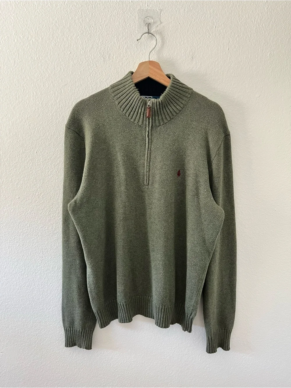 Polo Ralph Lauren Mens Olive Green 100% Cotton Quarter Zip Sweater Size Large